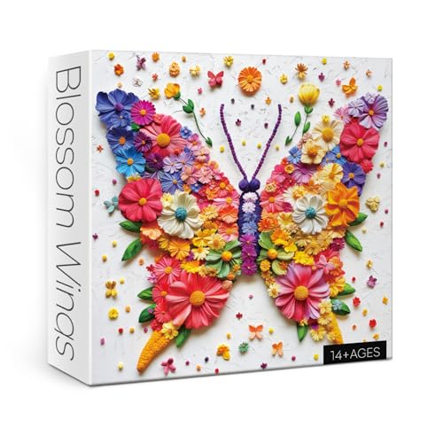 Blütenflügel-Puzzle, 1000 Teile, für Erwachsene, buntes Blumen- und Schmetterlingspuzzle, unmögliche Kunst, hübsche, ästhetische, herausfordernde Puzzles