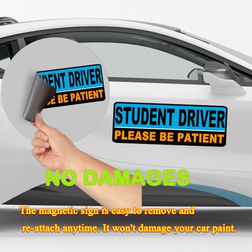 Image of 3 Pack Student Driver Magnet for Car, Magnetic Student Driver Sign for Vehicle, Reflective Warning Bumper Sticker Magnet Sign for New Driver, 10 inch x 4 inch (BLUE)