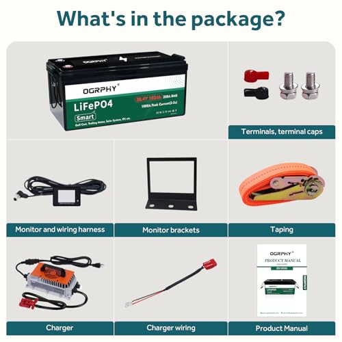 36V Lithium Golf Cart Battery Conversion Kit, 200A BMS(1000A Peak Current), with Touch Monitor and Retention Strap, 4000+ Cycles 36V Lithium Battery with Charger Perfect for Golf Carts(102AH)