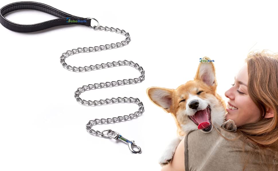 BohoBark Heavy Duty Dog Leash, Metal Dog Leash Dog Chain with Padded Handle (Colour May Very) for Large & Medium Size Dog (Black Handle Chain) (B0C3VXQK2W) Amazon Price History, Amazon Price Tracker