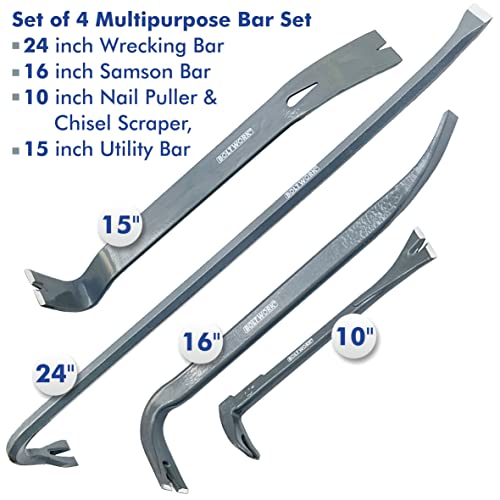 BOLTWORK 4 Pc Multi-Purpose Bar Set, 24 Inch Wrecking Bar, 16 Inch Samson Bar, 10 Inch Nail Puller & Chisel Scraper, 15 Inch Utility Bar, Heavy Duty, Hardened & Tempered 8 BOLTWORK 4 Pc Multi-Purpose Bar Set, 24 Inch Wrecking Bar, 16 Inch Samson Bar, 10 Inch Nail Puller & Chisel Scraper, 15 Inch Utility Bar, Heavy Duty, Hardened & Tempered - Image 8
