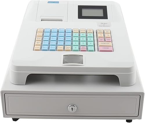 ECUTEE Caja registradora electrónica, sistema POS, caja registradora con teclado plano y bandeja extraíble para efectivo, impresora térmica de 48