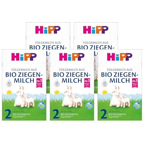 HiPP 2 Folgemilch aus Bio Ziegenmilch (5 x 400g), nach dem 6. Monat, mit GOS, Omega 3 & 6 und A2-beta-Casein, besonders leicht verdaulich