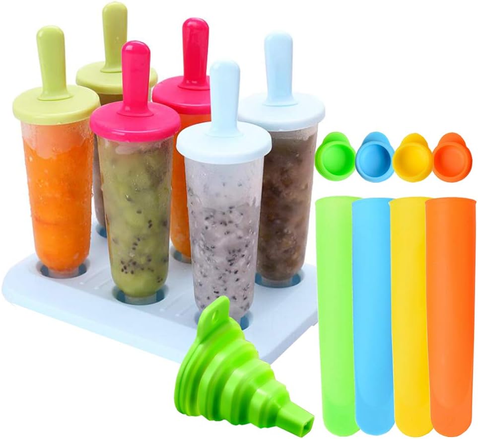 Beheart 11 Pack Ice Lolly Moulds Set, Silicone Popsicle Molds, Transparent, Cylinder Shaped, DIY Frozen Ice Cream Pop Molds for Kids