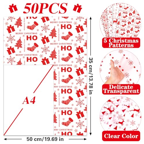 Image of Larcenciel Christmas Tissue Paper for Gift Bags, 50Pcs Classic Red White Xmas Gift Wrapping Tissue Paper, Snowflake Deer Art Packing Supplies for Holiday, New Year, Crafts Project, Party Decor,20x14In