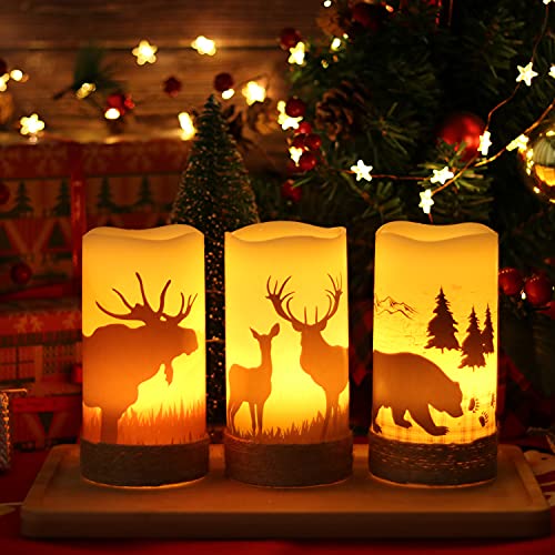 GenSwin-Flameless-Flickering-Led-Candles-with-Hemp-Rope-and-6H-Timer-Battery-Operated-Set-of-3-Real-Wax-Pillar-Rustic-Candles-Warm-Light-with-Deer-Moose-Bear-Decals-Decor-Christmas-HomeD3-x-H6 GenSwin Flameless Flickering Led Candles with Hemp Rope and 6H Timer Battery Operated Set of 3 Real Wax Pillar Rustic Candles Warm Light with Deer Moose Bear Decals Decor Christmas HomeD3 x H6