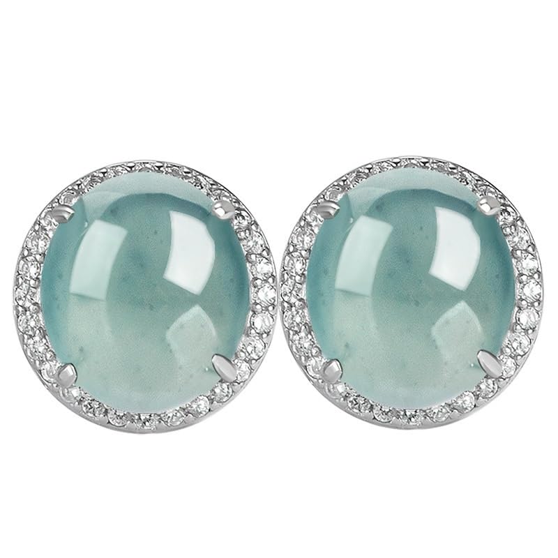 Orecchini in pietra verde blu in giada in argento 925 for donna Grande perno cabochon