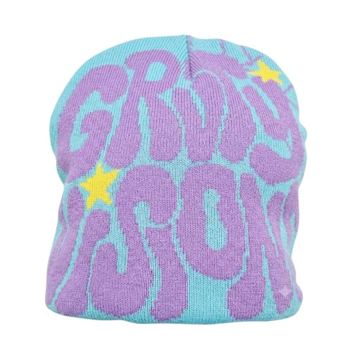 Image of Printed Beanie Hat, Beanies Y2K Winter Hats Streetwear Skull Cap Double-Layer Knitted Beanies Warm Knit Beanie, Hip Hop Streetwear Clothing