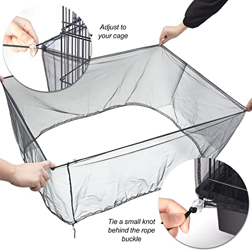 Image of Bird Cage Netting Seed Catcher - Adjustable Bird Cage Skirt Seed Catcher, Large Soft Breathable Mesh Bird Seed Catcher for Indoor Round Square Cage, Nylon, Black, 1