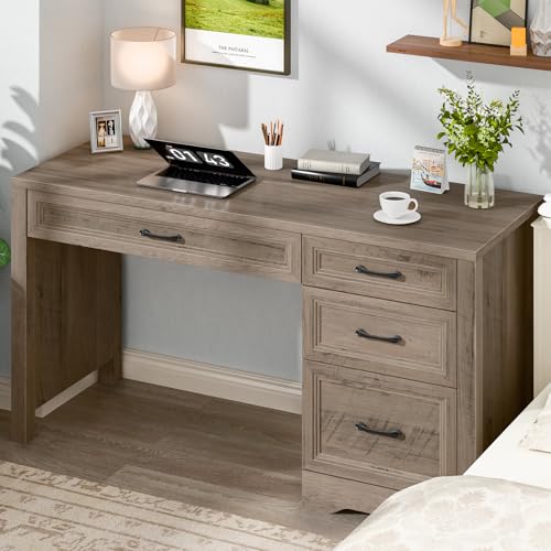 Image of Vabches Farmhouse Executive Desk with Storage and Ample File Drawer, Rustic Large Home Writing Desk for Bedroom, Grey