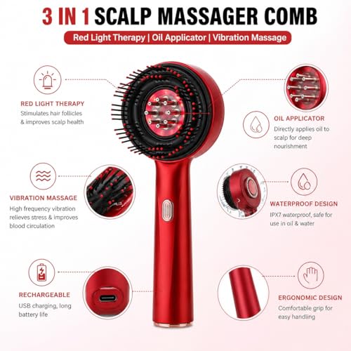 Image of CalmFlex 3-in-1 Scalp Massager Comb | Red Light Therapy | Vibration Massage | Rechargeable
