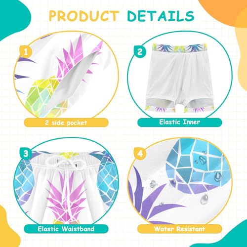 Bolaz Toddler Boys Swimwear Swim Trunks with Compression Liner 4T Rainbow Pineapple4