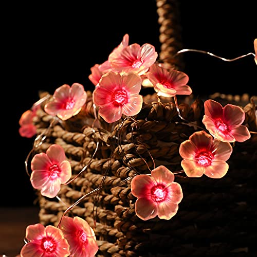 Hefoklu Cherry Blossom Flower String Lights Battery Operated For Bedroom 10Ft 30 Leds Indoor Flash 2 Modes Wall Decor Curtain Decorative Fairy Twinkle Purple Hanging Lighting For Living Room Plants thumb #2