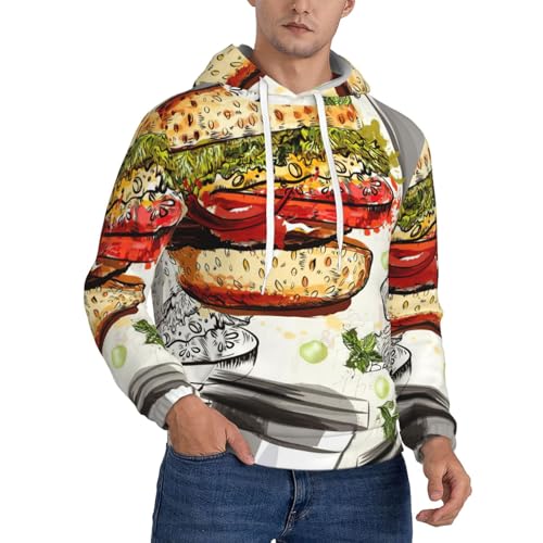 Sweat à capuche en polaire homme avec cordon vêtement chaud imprimé mugs et hamburgers