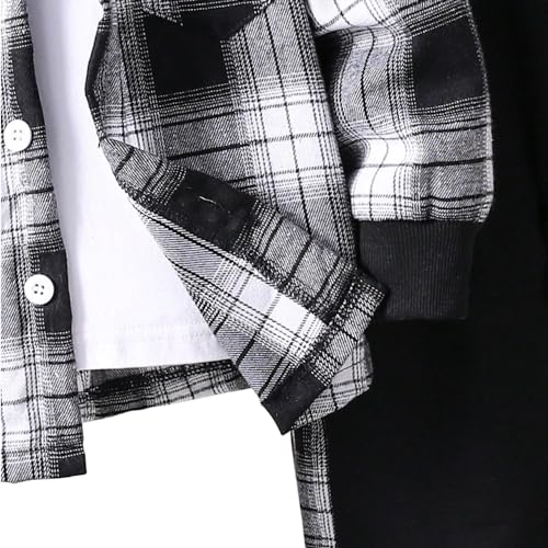 Toddler Boy Clothes Plaid Hooded Shirt - 2 Piece Outfit: Button Front Toddler Hoodie & Sweatpants Set (3~7 years)3