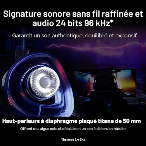 ASUS ROG Delta II - Casque Gaming sans Fil (Équipement Officiel de Team Vitality, connectivité tri-Mode, ROG Speednova, membranes de 50mm, jusqu'à 110 Heures d'autonomie de Batterie, légère de 315g)