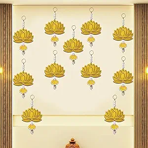 GIFT JAIPUR Lotus Yellow Jhumka Wall Decor Hanging Set of 11 - Diwali Showpiece Gift Home Temple Pooja Festival Wedding Marriage Stage Decoration
