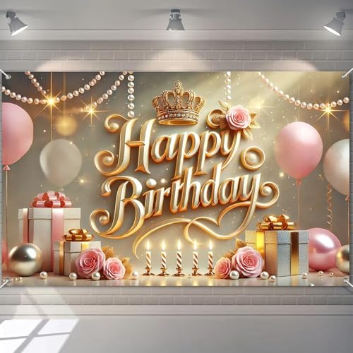 Banner Feliz Cumpleaños Princesa 71x43 Pulgadas Rosa Oro miniatura 1