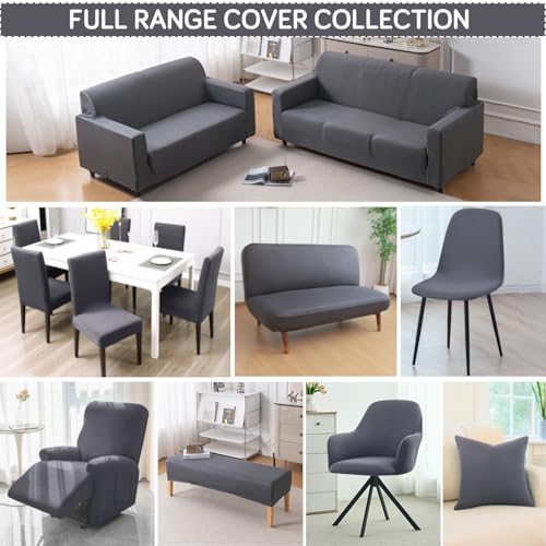 Image of HOKIPO 'SereneSolids' 140 GSM Polyester Blend Dining Chair Cover Set of 4, Grey (AR-6246-GRY)