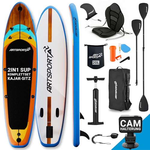 ARTSPORT® Stand Up Paddling Board Set Beach Rocker aufblasbar 320 cm - inkl. Sitz, Action-Cam Halterung & Zubehör, 150 kg, SUP-Board