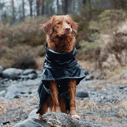 Hurtta Monsoon Hunderegenmantel, Wasserdicht Regenjacke für Hunde mit Reflektoren, Schwarz 35cm