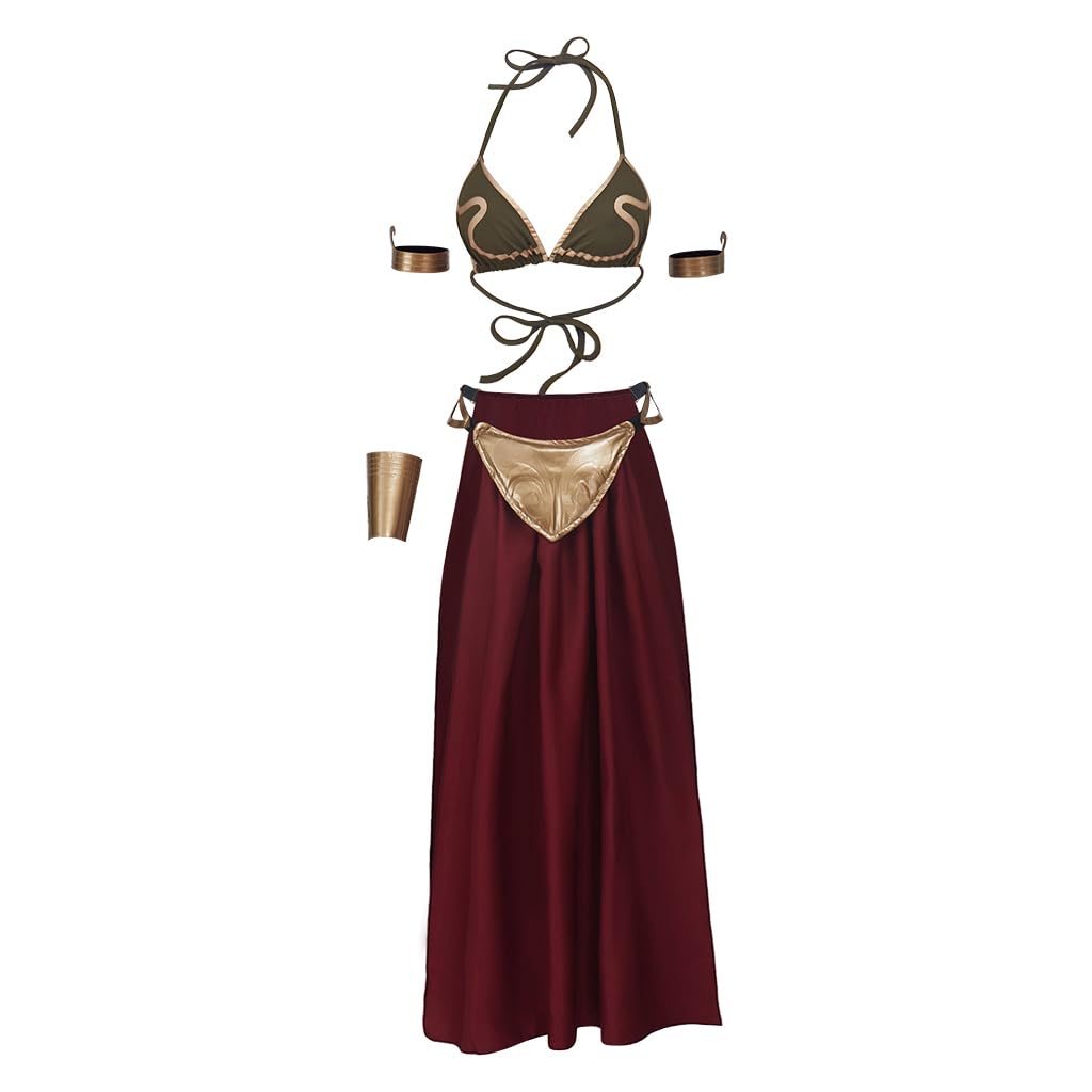 RocailleCos Sexy Prinzessinnenkostüm Leia Cosplay Halloween Kostüme Kleid Sklaven BH Rock für Erwachsene Frauen