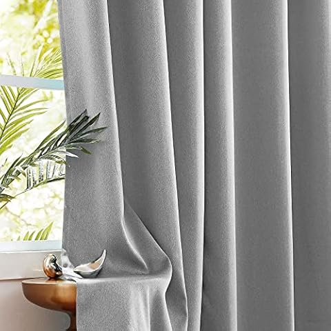 Fmfunctex Grey Blackout Curtains for Living Room Darkening Thermal Insulated Eyelet Curtains Solid Light Grey Triple-Weave Energy Efficient Window Drapery for Men's Bedroom W52 x L90 2 Panels Cover