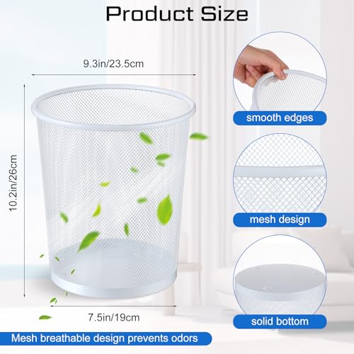 Image of Hushee 12 Pcs Metal Mesh Trash Can Wire Waste Paper Basket Trash Bin Garbage Can for Office Under Desk, Kitchen, Bedroom, Den, Dorm Room, Toilet(White,12 Pcs)