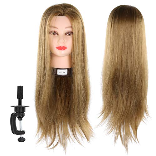 BORDSTRACT Training Head 25.6inch 50% Real Human Hair Hairdressing Practice Mannequin Head Practice Manikin Cosmetology Doll Hairstyling Training Head with Hair