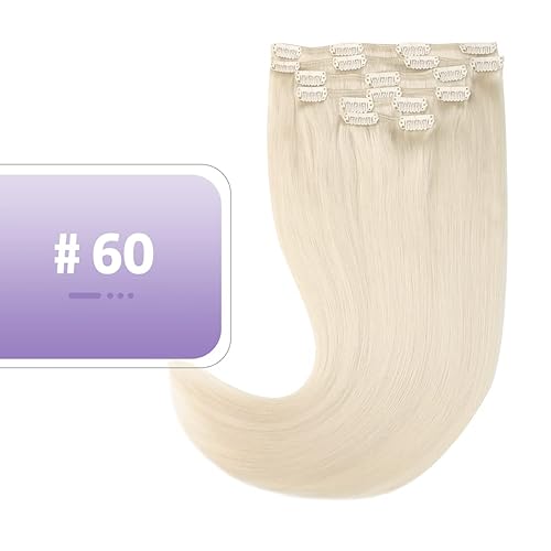 Miniatura 6 de Extensiones de cabello humano real con pinzas, color rubio platino, 20 pulgadas, 4.23 oz, 6 unidades, extensiones de cabello Remy lacio, sedoso y