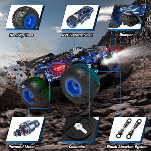Remote Control Car, 1:18, All-Terrain Remote Control Truck with Headlight and Bodylight, 2WD, 20KM/H, PVC Shell, 2.4GHz, Rechargeable, Sturdy, Two Speed Control, Rc Cars for Kids, Beginner - Image 4