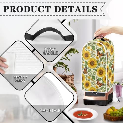 Image of Talayituse Daisy Sunflower Butterfly Print Blender Dust Cover, Fingerprint Protection Cover for Stand Mixer or Coffee Machine, Home Kitchen Appliance Covers for Stain Dust Resistant Supplies