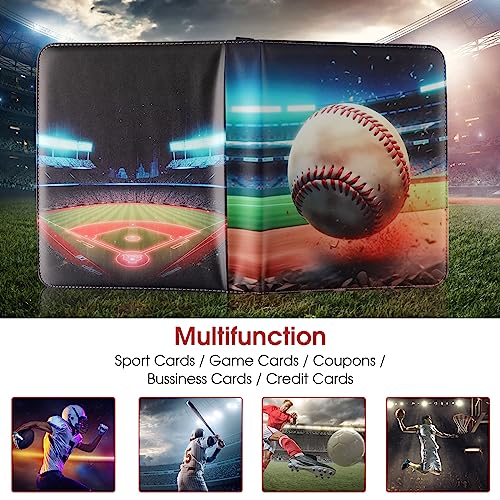 Image of Baseball Card Binder with Sleeves, 900 Pocket Baseball Card Holder for Trading Cards, 9 Pocket with 50 Removable Sleeves Zipper Book Folder Collector Album 3 Ring Binder Organizer Storage Kids Gift