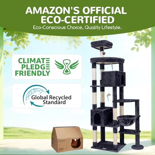 Image of Globlazer Giant Cat Tree for Indoor Large Cats, 83in, F83, Dark Grey | XXL Cat Tower with 9 Scratching Posts for 20lb+ Heavy Duty Large Adult Cats