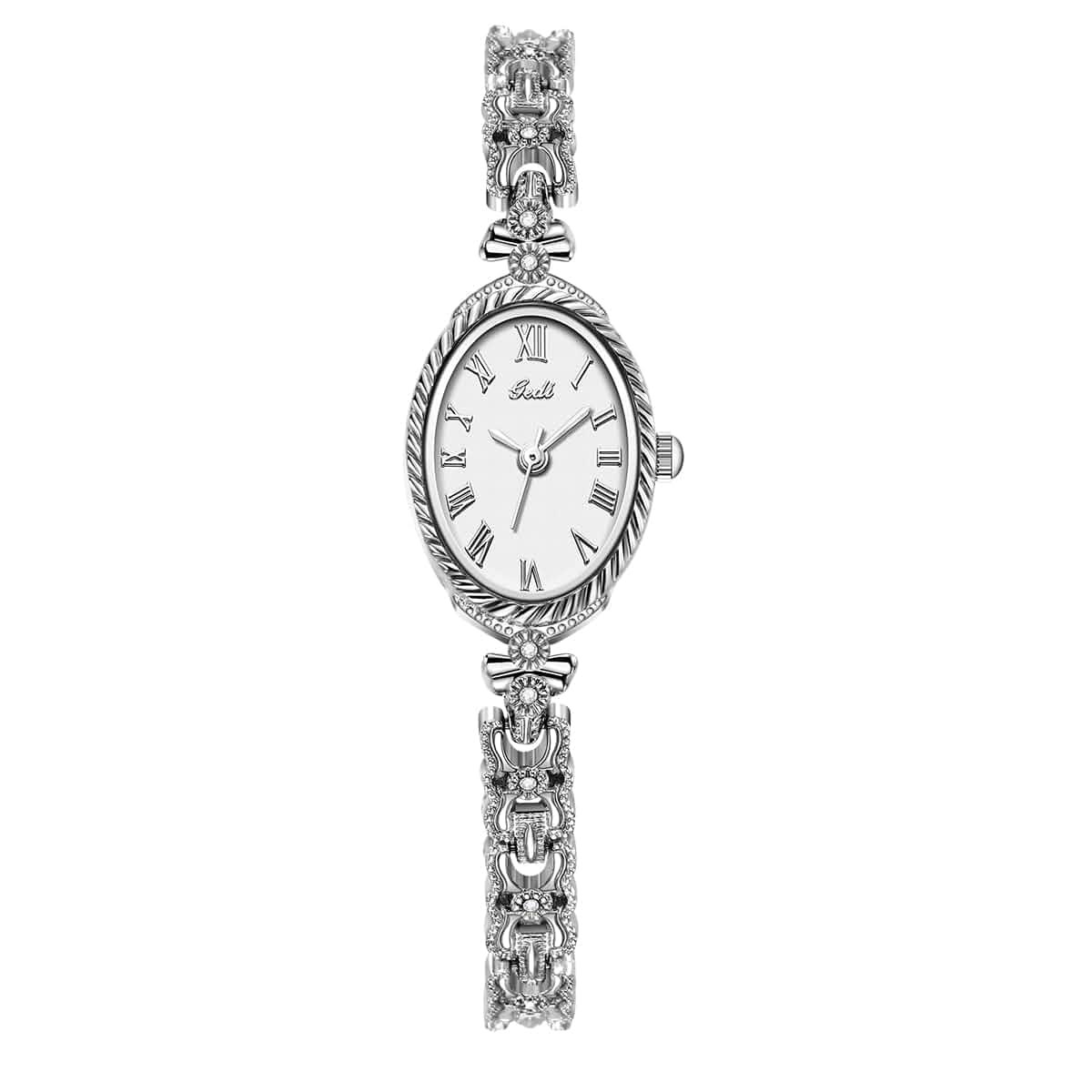 CARLIEN Fashion Vintage Gold Oval Quartz Watches for Women - Alloy Steel Band Slim Bracelet - Roman Numerals Numbers - Dainty Elegant Dress Wristwatch Waterproof Alloy Steel