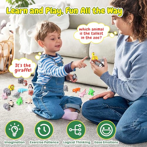 Image of YILCER 24PCS Mini 3D Printed Animals Articulated Flexible Toy Easter Basket Stuffers for Kids Easter Egg Fillers Tiny Animals Figurines Cute Pocket Pets Desk Ornaments Valentines Gifts for Kids