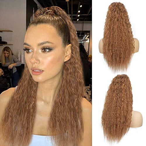 AISI BEAUTY Long Curly Drawstring Ponytails Extension for Black Women 22 inch Kinky Straight Ponytail Hair Piece Clip on Wavy Ponytail(30#)