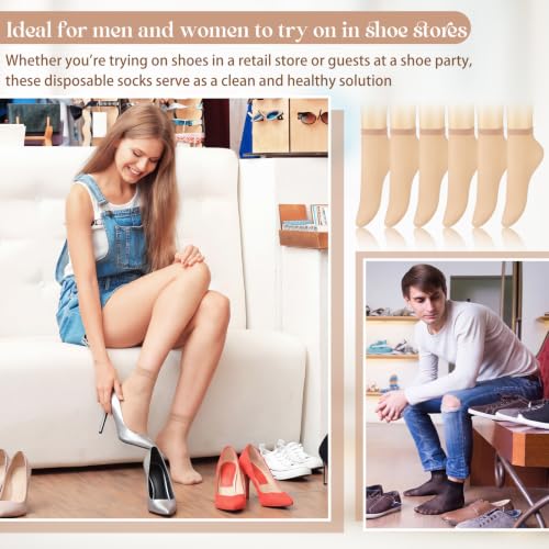 Image of Twistover 288 Pcs Disposable Foot Socks Slip on Ankle Socks Nylon Footies Try On Stockings for Try Shoe Men Women, 144 Pairs
