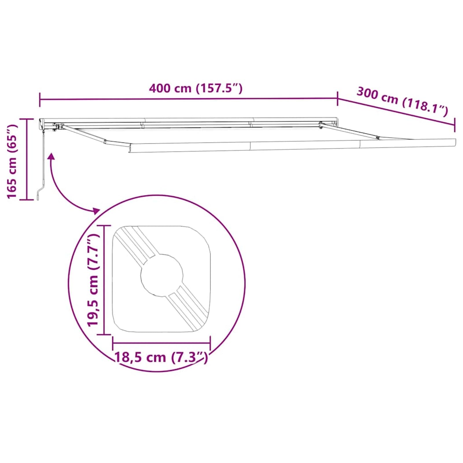 Ręczna markiza 400 x 300 cm, brązowa – odporna na promieniowanie UV, malowane proszkowo aluminium, wodoodporna, na taras i balkon