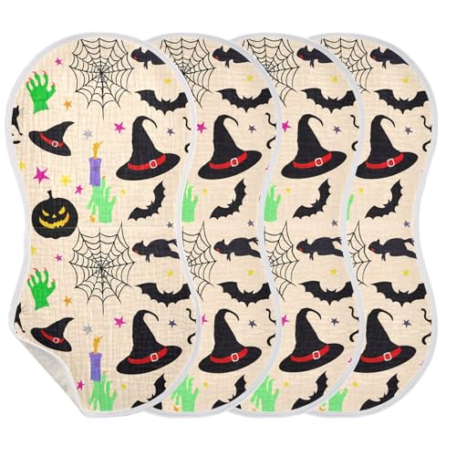 4 Pack Baby Burp Cloths, Soft Absorbent Burping Cloths for Babies, Cotton Milk Spit Up Rags, Large Size for Newborns, Baby Boys and Girls (Black Silhouette Halloween)3