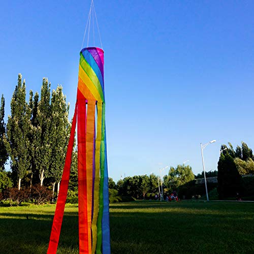 Emma Kites Rainbow Spiral Windsock 8 Bright Colors Spinner Backyard Porch Campsite Garden Decor 60-Inch #TOP5