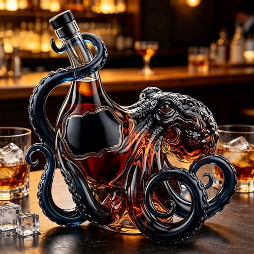 Artistic Octopus Shaped Glass Decanter Kraken Rum Glass Octopus 350ml Decorative 3D Deep Sea Tentacle Sculpture Unique Bar Home Decor Collectible Gift for Men Marine Lovers (#A)
