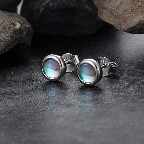 Milacolato 925 Sterling Silver Moonstone Stud Earrings 14K White Gold Synthetic Round Moonstone Stud Earrings Small Stud Earrings for Women 4MM 5MM 6MM 7MM