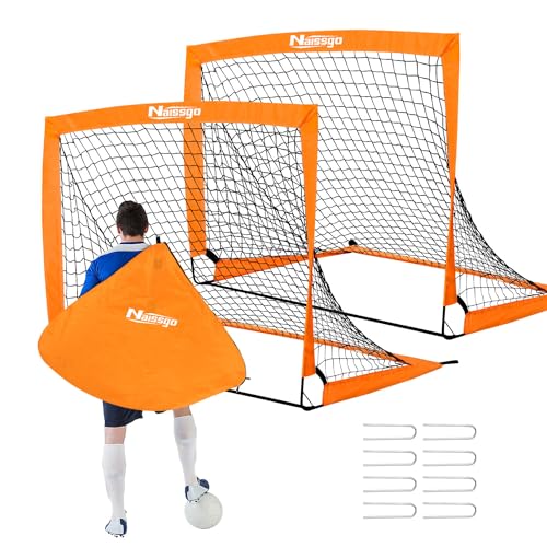 2er Set Fußballtor, Fußballtor Kinder Set, Pop up Soccer Goals Faltbares Fussballtore,Fußballtor für Garten,Park,Strand (Orange)