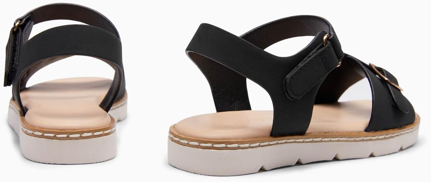 Coutgo Girls Sandals Open Toe Summer Dress Shoes Adjustable Buckle Ankle Strap Comfortable Flats