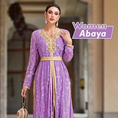 Image of Women 1PC Abaya Dress, Long Sleeve Open Abaya with Embroidery and Gold Belt, Abayas for Women Ideal for Special Occasions