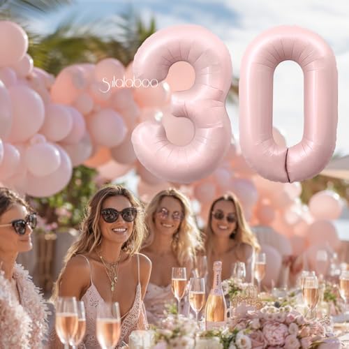 Image of 40 Inch Light Pink Number 30 Balloon 0-9 30th Foil Big Giant | Digital for Birthday Anniversary Graduation Decorations