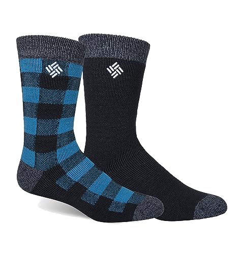 Columbia Men's Midweight Thermal Checkered Socks 2 Pair, Navy, Men's Shoe 6-12