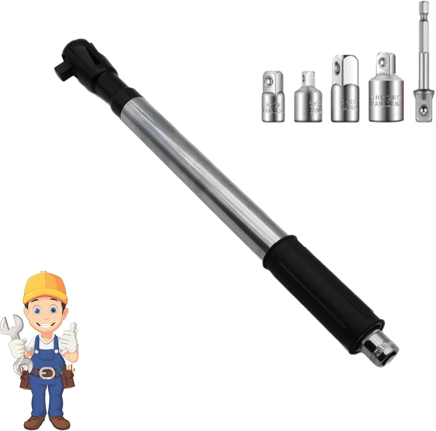 90 Degree Impact Extension,1/2 Heavy Duty Offset Extension Wrench Impact for Tight Spaces,Impact Rated Ratchet Electric Ratchet Extension Wrench with 3/8" & 1/4" Adapters (#A)
