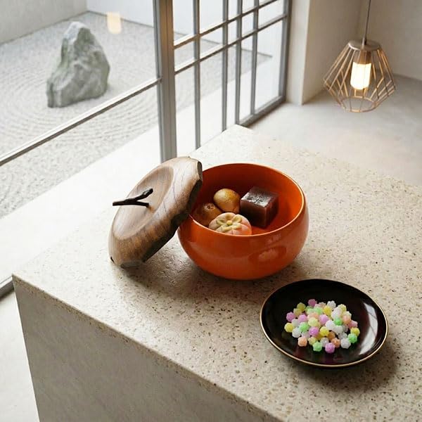 Amazon.co.jp: 菓子器 枝付き 柿 木製 漆器 漆塗り かしき 鉢 菓子鉢